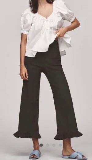 Anthropologie Maeve The Colette Ruffle-Hem Crop Wide-Leg Pants, Size 26 Tall thumbnail 1