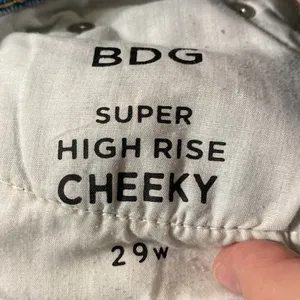 BDG UO Super high rise cheeky denim shorts light wash distressed fringed hem 29 thumbnail 8