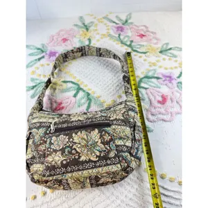 Quilted vtg‎ Floral Paisley Cotton Shoulder Bag Brown Hobo Purse Zippered Pocket thumbnail 8