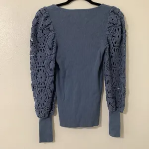 On Twelfth Blue Crochet Ribbed‎ Casual Going Out Autumn Fall Long Sleeve Top M thumbnail 4