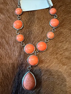NWT Boutique Peach & Silver Southwestern Y-Necklace & Earring Set thumbnail 3