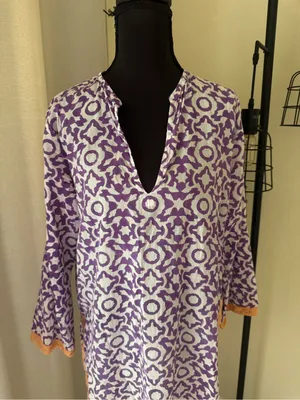Roberta Roller Rabbit Purple Print Cotton Tunic Dress Cover Up Size Small thumbnail 4