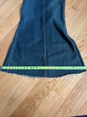 bebe vintage long denim skirt beaded Logo Dark raw edging Denim button fly thumbnail 10