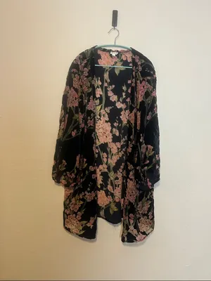 POL Cherry Blossoms Floral Burnout Velvet Kimono Cardigan Size Large‎ thumbnail 3