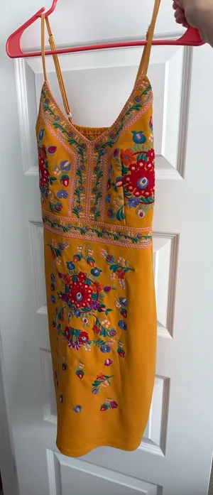 Boutique Floral Embroidered Yellow Midi Dress thumbnail 1