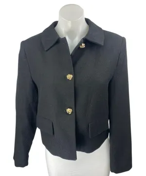 Zara Women's Black Gold Buttons Collar Long Sleeve Crop Shirt Jacket Top Size M thumbnail 1