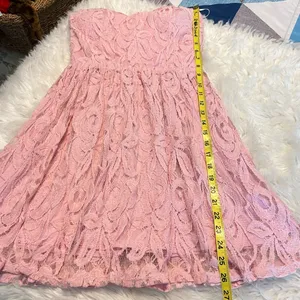 Nymphe Light Pink Strapless Mini Dress Size Medium Juniors? Lace Overlay flirty thumbnail 8
