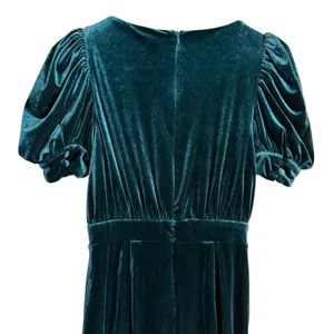 Yumi Kim Tamra Green Velvet Puff Sleeve Faux Wrap Midi Cocktail Dress Size Small thumbnail 11