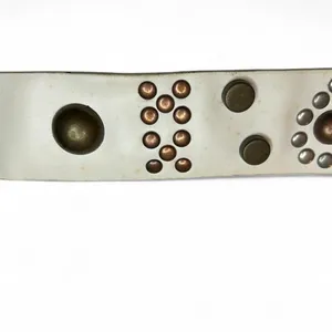 Studded Belt White Western Boho Mixed Metal Belt Floral Concho thumbnail 5