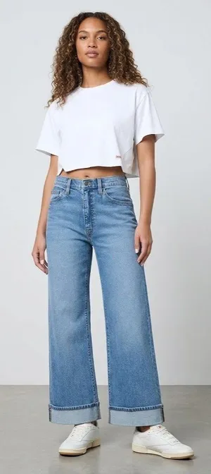 Hudson Jeans NWT Jolene in Burke High Waist Wide Leg Cuffed Stretch Jeans 30 thumbnail 1