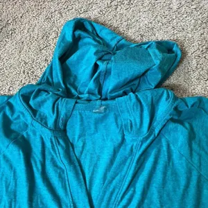Beyond Yoga Womens XL‎ Teal Blue Heathered Lightweight V-Neck Hoodie Pullover thumbnail 6