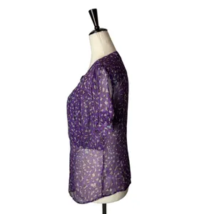 Bryan Bradley Shirt Women Small Purple‎ Leopard Print Silk Button Front Blouse thumbnail 7
