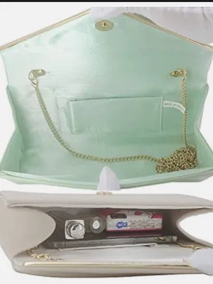 Mint Green Vegan Leather Envelope Clutch Bag with gold Chain‎ Evening Party thumbnail 8