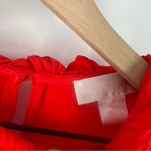 RP Rachel Parcell‎ Red Ruffle Neck Satin Blouse Long Bishop Sleeves thumbnail 4