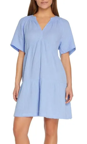 Gap Womens Gauze V Neck A Line Short Sleeve Tiered Dress Blue Size XS W Pockets thumbnail 1