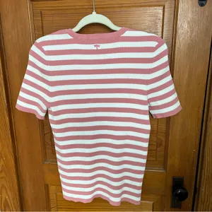 Tyler Boe Pink and White Striped Short Sleeve Ribbed Tee thumbnail 5