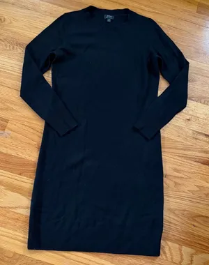 J.Crew 100% Cashmere Sweater Dress XS Black Long Sleeve Crew Neck Shift Mini thumbnail 1