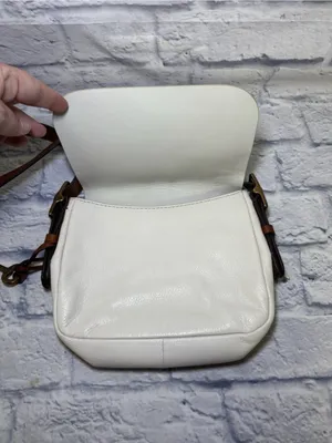 Vintage Fossil Harper Saddle Ivory Cream Leather Crossbody Bag Y2K Key Charm thumbnail 7