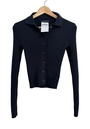 Brandy Melville Navy Blue Ribbed Knit Collared Button Down Cardigan Preppy OS thumbnail 1