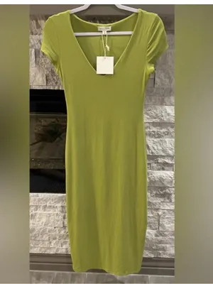 See You Monday V Neck midi dress in lime, NWT M thumbnail 2