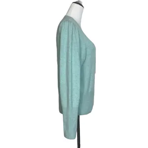 J Crew Puff Sleeve Merino Alpaca Crew Neck Sweater Size L Green Supersoft Yarn thumbnail 2