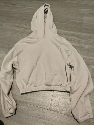 Zara Cropped Hooded Sweatshirt - Light Cream thumbnail 1