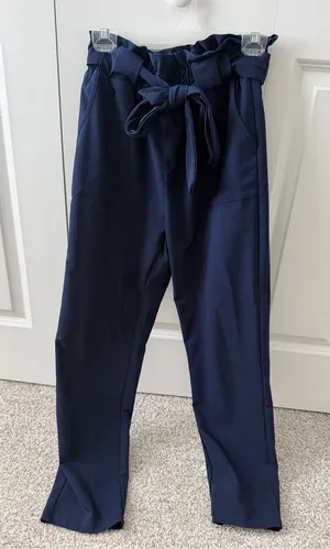 GRACE KARIN Navy Blue Minimalist Paperbag Waist Cropped Pants thumbnail 1