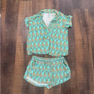 MeUndies Women’s Pajama Set Giraffe Print Button Up Top & Shorts Size M thumbnail 7