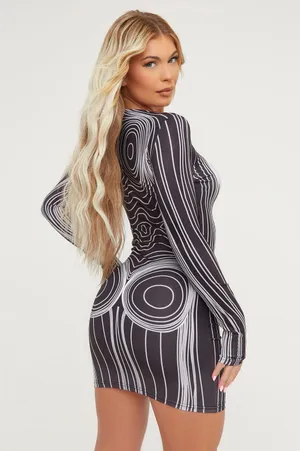 ⏳ Long Sleeve Contrast Body Print Bodycon Mini Dress ⏳ thumbnail 2