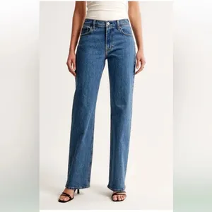 Abercrombie & Fitch Curve Love Low Rise Baggy Jeans Size 25 Long Dark Wash thumbnail 10