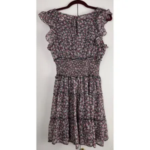 Altard State Navy Pink Floral Smocked Tiered Ruffle Mini Dress Size‎ Large thumbnail 2