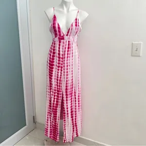 NEW Main Strip Tie-Dye halter Maxi Dress open back Pink beach SMALL thumbnail 5
