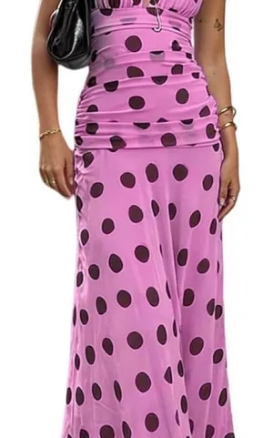 Alyweatry Pink Polka Dot Halter Maxi Dress Ruched V Neck Y2K Summer Sundress thumbnail 1