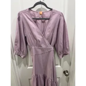 Free People Lilac Cotton & Linen Wrap Dress Sz M thumbnail 2