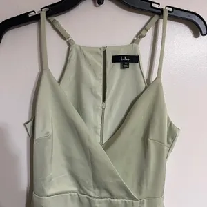 Lulus Sage Green Satin Mini Dress Halter‎ Neck Asymmetrical Hem Size XS thumbnail 2
