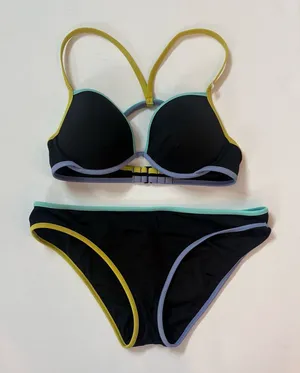 Victoria's Secret BIKINI black purple teal Racerback Top 34D Bottoms Large thumbnail 1