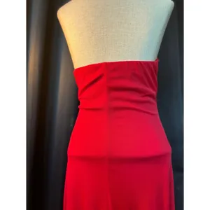 Red Strapless Ruched High Low‎ Evening Gown with Crystal Brooch Accent thumbnail 7