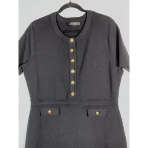 Merokeety Dress XL Black Gold Button Short Sleeve Knit Preppy Career Mini thumbnail 9