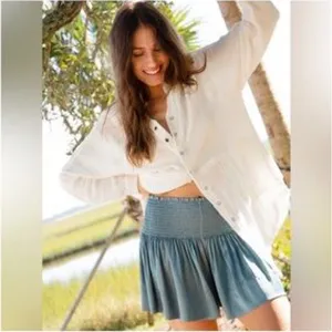 Natural Life Smocked Waist Blue Mini Skirt thumbnail 3