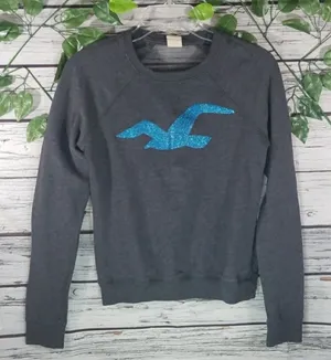 Hollister glitter sheer see thru back gray blue pullover sweatshirt Small thumbnail 1