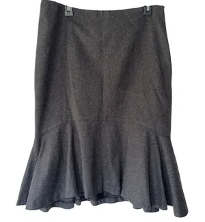 Lauren Ralph Lauren Gray Herringbone Wool‎ Blend Flounce Hem Trumpet Skirt 12 thumbnail 1