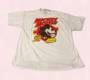 Disney White Mickey Mouse Graphic Tee with Red and Yellow Accents thumbnail 1