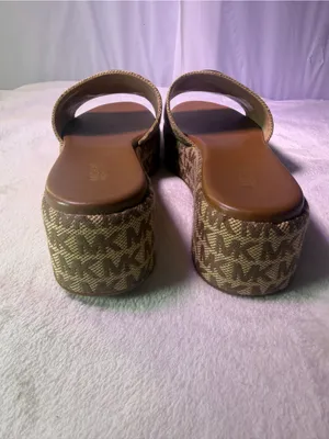 MICHAEL Michael Kors Brown Monogram Platform Slide Sandals with Gold Logo thumbnail 7