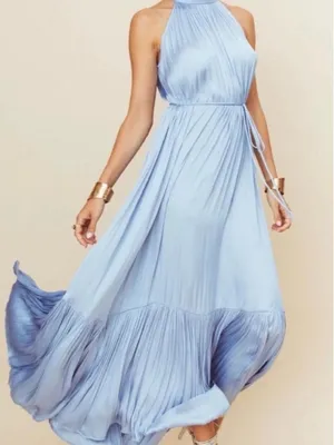Few Moda Anika Midi Dress size Large L Blue halter tie waist NWT o.p.t thumbnail 2