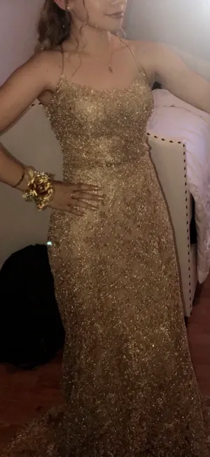Amelia Couture Gold Mermaid Prom Dress thumbnail 6