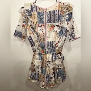 Loveshackfancy Pink and Floral Cotton Patchwork Natasha Ruffle Mini Dress medium thumbnail 3