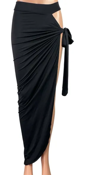 Oh Polly Black Cutout Tie High Waisted Drape Asymmetric Pencil Maxi Skirt Size 0 thumbnail 1