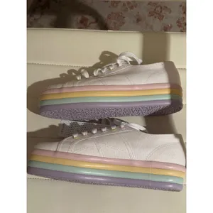 Superga 2790 Candy White Canvas Pastel Rainbow Platform Sneakers Womens 8.5 thumbnail 5