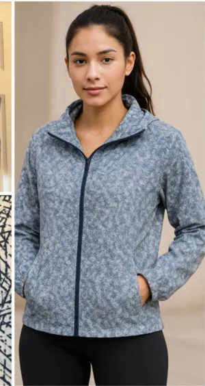 Hannah Windbreaker Jacket Size L Blue White Geometric Print Mesh Lined Packable thumbnail 1