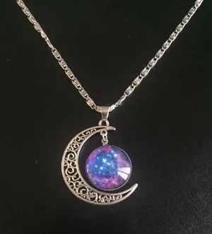Silver Chain Moon And Galaxy Necklace Multiple thumbnail 3